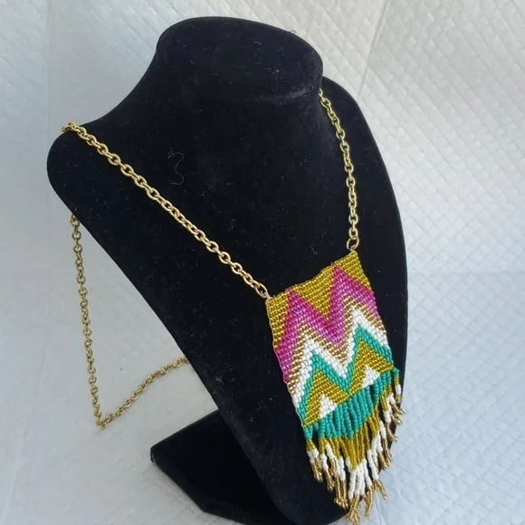 NEW‎ LONG MULTICOLOR BEADS NECKLACE GOLD - Picture 5 of 7